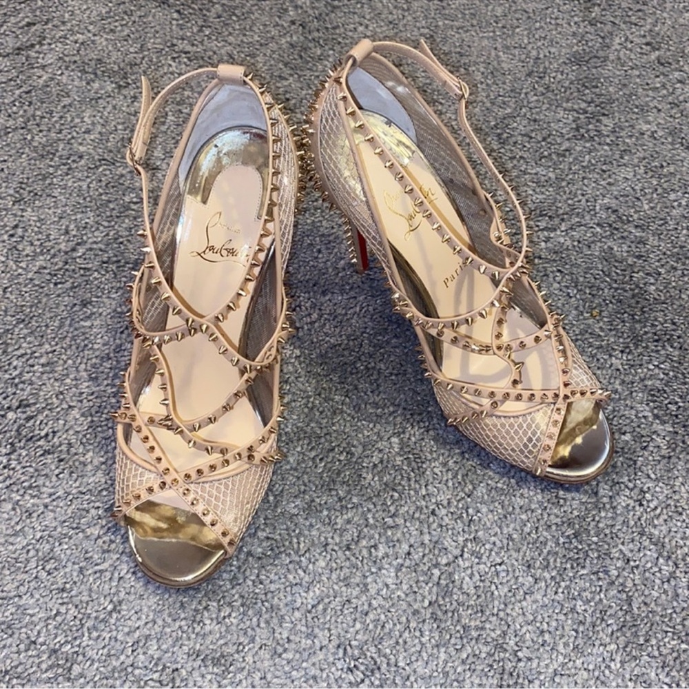 Christian Louboutin Women's Nude and Gold Spike Heels